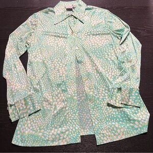 Vintage Mint Green Printed Button-Front Blouse